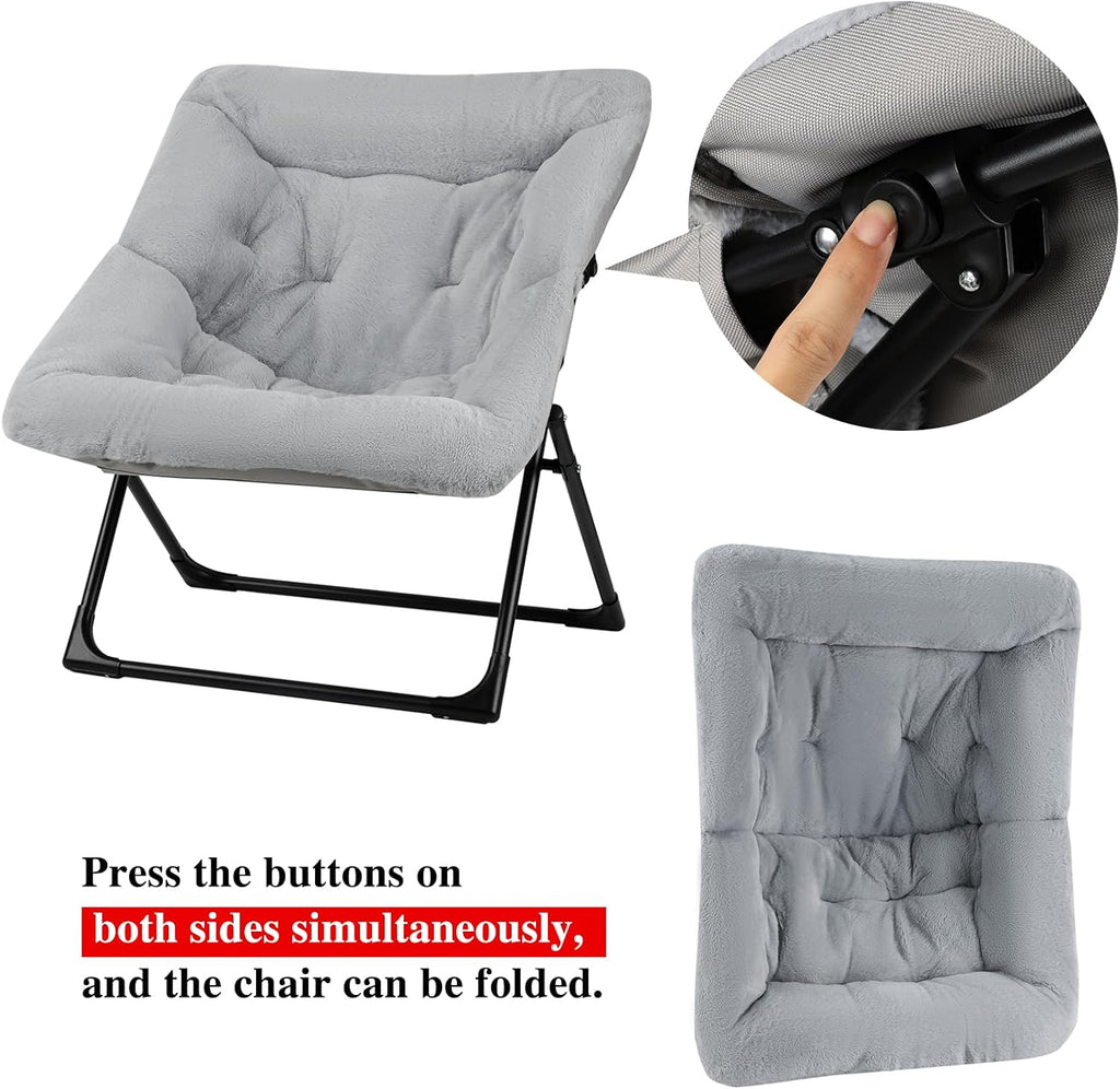Comfy Saucer Chair for Adults, Soft Faux Fur Bedroom Chair, Accent Dorm Chairs, Flexible Living Room Reading Chairs, Oversized Folding Seat for Teens, X-Large, Grey - Image 8