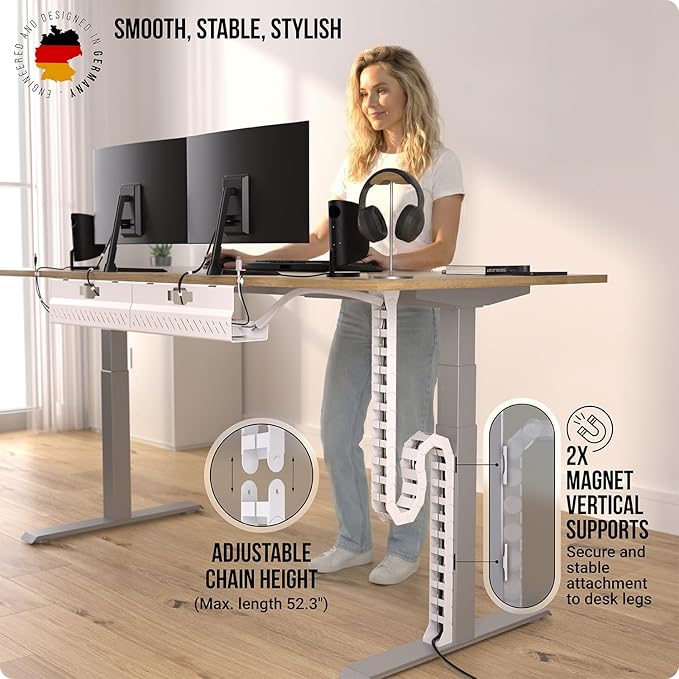 Under Desk Cable Management Vertebrae - Perfect for Sit Stand Desk - White, 133 cm - Image 2