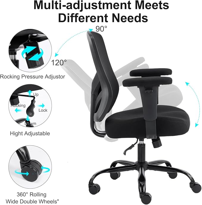 YFO Ergonomic Office Chair, Mesh Computer Desk Chair with Adjustable Back Lumbar Support and Armrests, Comfy Executive Rolling Swivel Task Chair for Home Office, Black - Image 7