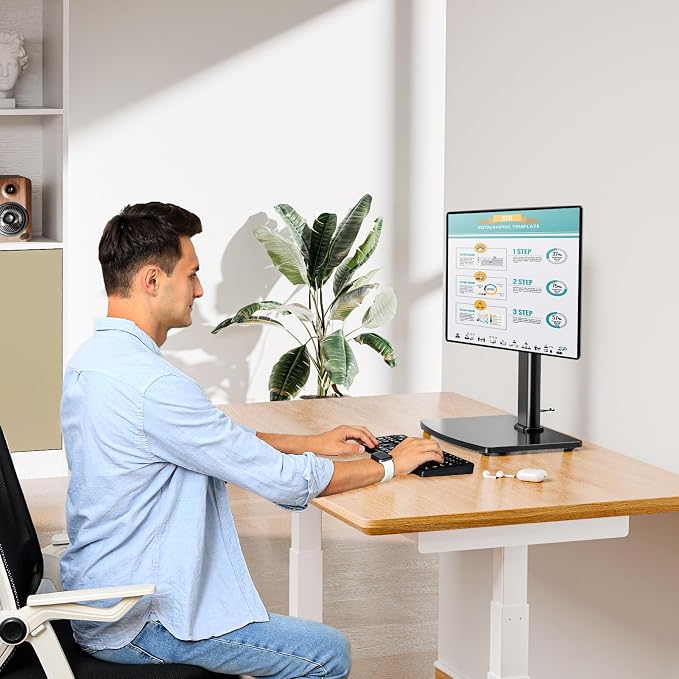 MOUNT PRO Single Monitor Stand Fits Max 32 inch Screen, Free-Standing Computer Desk Stand, Display Mount with Height Adjustable, Swivel, Tilt, Rotation, VESA Monitor Stand 100x100 - Image 3