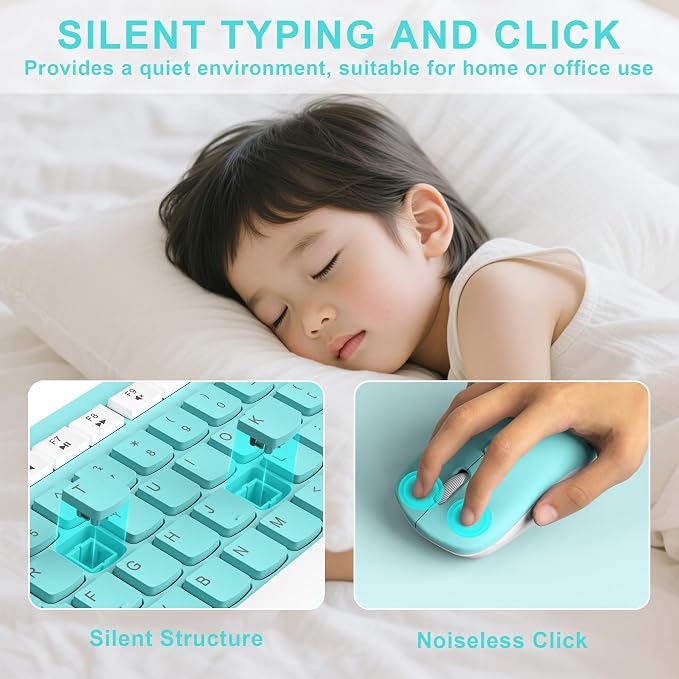 Wireless Keyboard and Mouse Combo Silent for Office and Home(Turquoise) | 2.4G Full Size Silent Cordless Keyboard with Tilt Legs,3-Level DPI Quiet Mouse,for Windows/Mac OS/Desktop/Laptop/PC - Image 3
