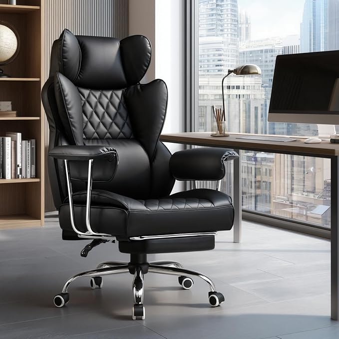 GTPLAYER Gaming Chair,Office Chair with Pocket Spring Lumbar Support, Ergonomic Comfortable Wide Office Desk Computer Chair with Outward Fixed Soft Armrests and Footrest (PU Leather, Black) - Image 2