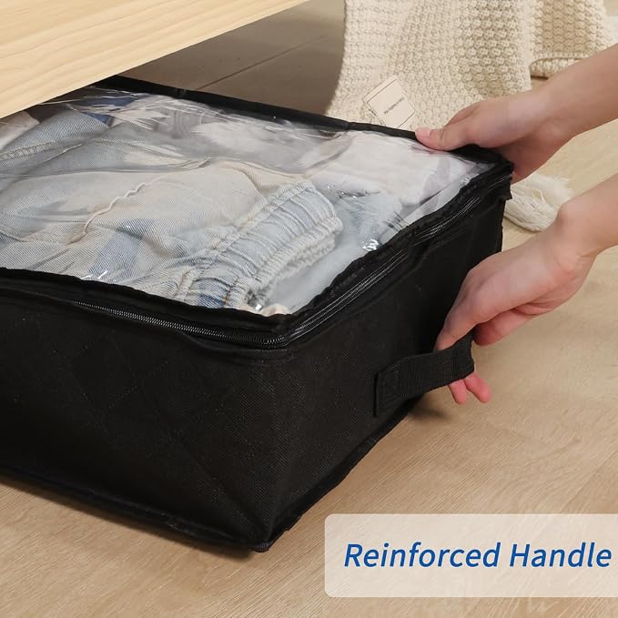 Fixwal Under Bed Storage Bags 6 Pack Underbed Containers for Clothing | Foldable Design, Clear Vinyl Window, Stainless Steel Zipper, Reinforced Handles, Dust-Resistant Under-Bed Use - Image 5