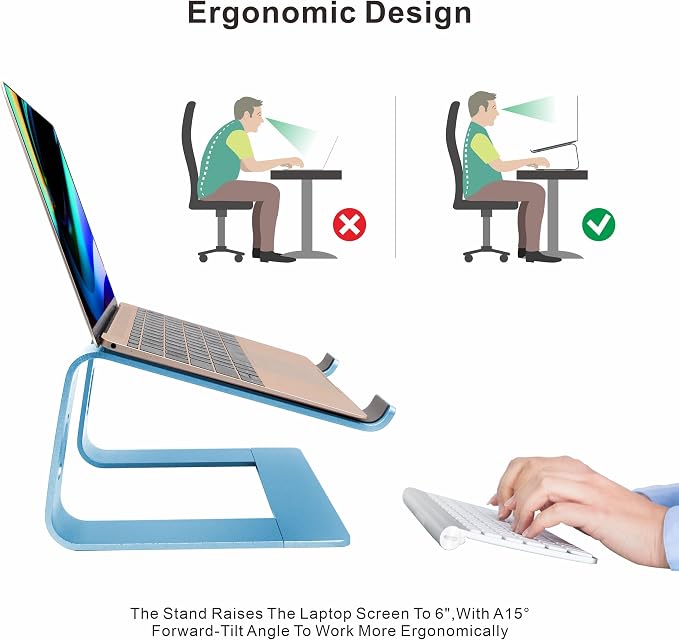Laptop Stand,Ergonomic Aluminum Laptop Mount Computer Stand,Detachable Laptop Riser,Notebook Holder Stand,All 10-17.3" Laptops (Sky Blue) - Image 2