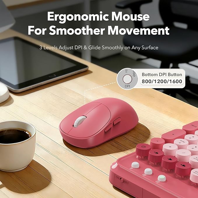 Wireless Keyboard and Mouse Combo, Rose, Round Keycaps, Phone/Tablet Holder | Full-size keyboard, typewriter-style design, 3-level DPI mouse, auto sleep, 2.4GHz for Mac Windows PC laptop, Trueque CK13 - Image 6