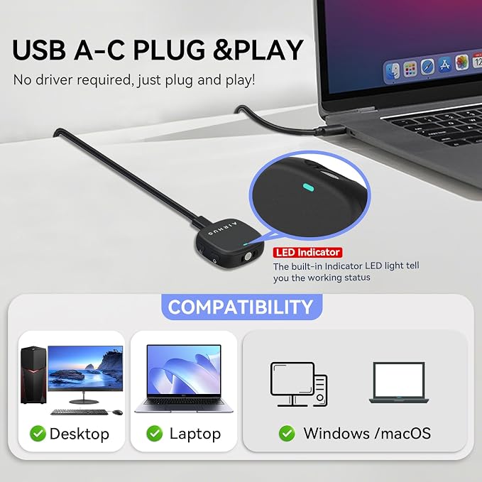 USB Microphone No Speaker with Magnetic & Flat Mount, for PC/Mac | Noise Canceling, Mute Button & LED Indicator, Plug & Play, Computer Microphone for Zoom/Teams/Gaming/Class - Image 4