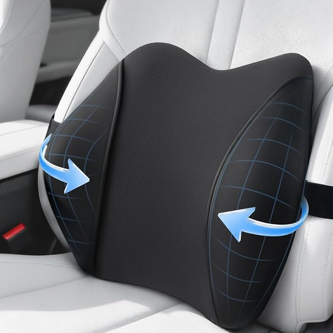 Lumbar Support Pillow for Car Seat – High-Density Memory Foam, Provides Comfort for Long Drivers, Relieves Lower Back Discomfort, Adjustable Strap Stays Put, Fits Most Cars, SUVs & Trucks (Black) by QUTOOL