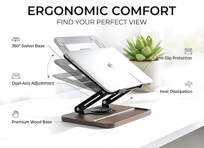 Laptop Stand for Desk,Adjustable Computer Stand with 360° Rotating Base,Foldable & Portable Laptop Stand,Ergonomic Laptop Riser for Collaborative Work,Fits up to 15.6" Notebooks/Laptops - Image 7