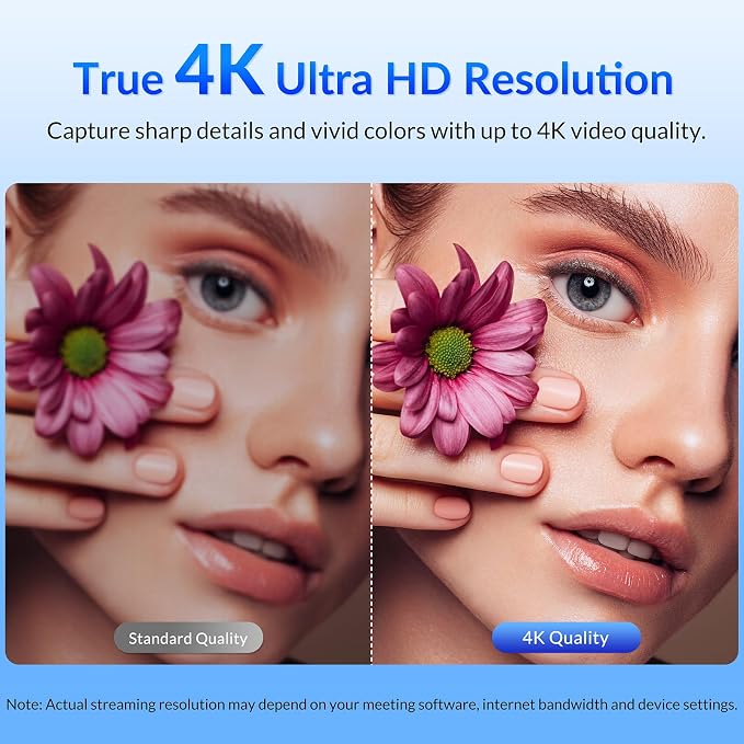 EasyCam 4K Webcam, CDAF Autofocus, Auto Light Correction, 77°FOV | Computer Camera with Dual Mics, Privacy Cover, Plug & Play, for Zoom/Teams/Skype/Google Meet - Image 2