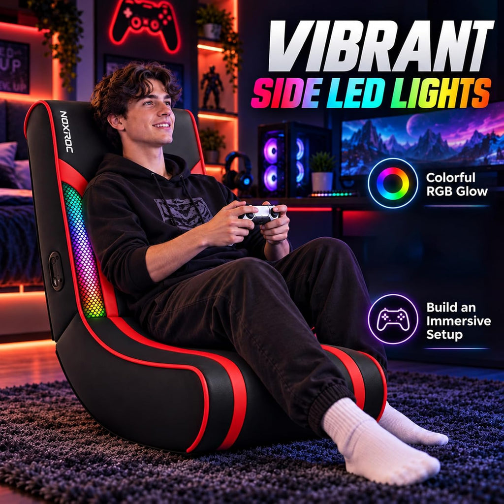 Foldable Floor Gaming Chair with RGB Led Lights for Teens Adults，Black+Red - Image 6