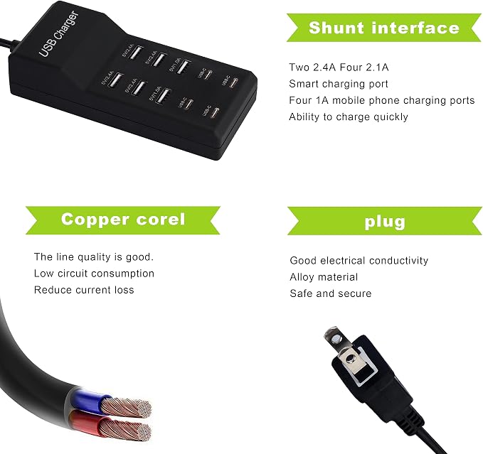 USB Charger,50W USB Charging Station with 10-Port (6 USB-A Port & 4 USB-C Port) Compatible with iPhone 15/14/13/12/11/X/8/7/6 Phones, Watch,Tablets, Smartphones Black - Image 6