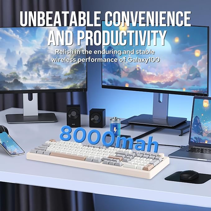 EPOMAKER Galaxy100 QMK/VIA Wireless Gaming Keyboard, Aluminum Shell, BT/2.4Ghz/USB-C, Pre-Lubed Hot-Swappable Linear Switches, NKRO, RGB Backlit (Creamy White, Marble White Switch) - Image 2