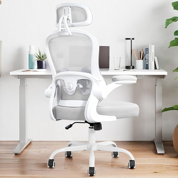 Ergonomic Office Chair,Ultra Thick Spring Cushion Desk Chair,Grey | Adjustable Lumbar Support and Headrest,Flip-up Arms,Rocking Function,Mesh Home Office Computer Chair by TUKAKA