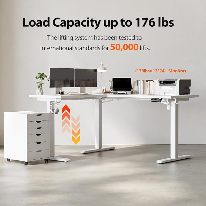 Agilestic L Shaped Electric Standing Desk Adjustable Height, 59 Inch, White | Electric Height Adjustable, Spacious Corner Desktop, Sturdy Steel Frame, Memory Presets, 176 lbs, Splice Board - Image 9