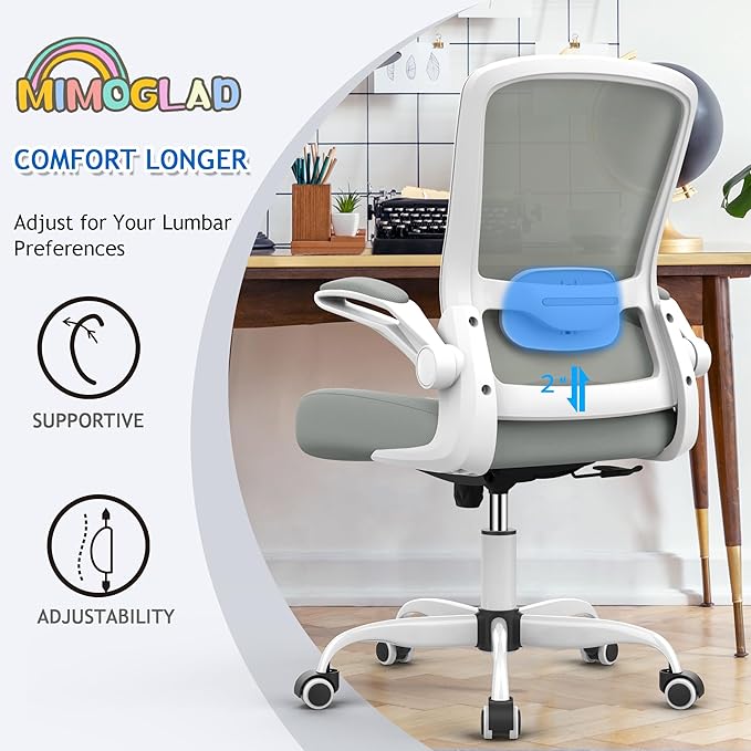Mimoglad Ergonomic High Back Mesh Office Chair, Adjustable Lumbar Support, Thickened Seat Cushion (Modern, Moon Gray) - Image 3