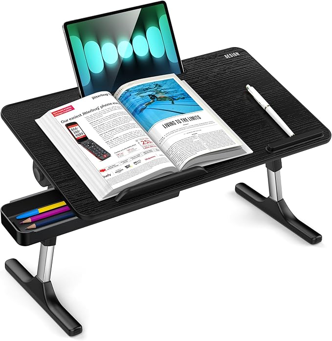 Besign LT05 Adjustable Laptop Table, Lap Desk, Portable Standing Bed Desk, Foldable Sofa Breakfast Tray, Notebook Computer Stand for Reading and Writing, Medium Size, Black - Image 2