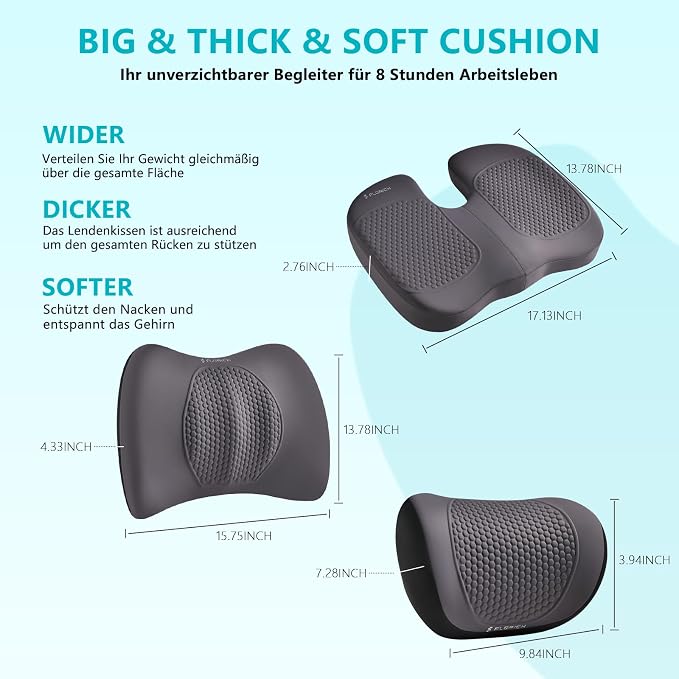3 PCS Seat Cushion for Carseat Lumbar Support Pillow Car Neck Headrest Pillows Memory Foam Gel Memory Foam Massage Point Seat Pads Pressure Relief Back Cushion for Office Chair(Light Grey) - Image 5