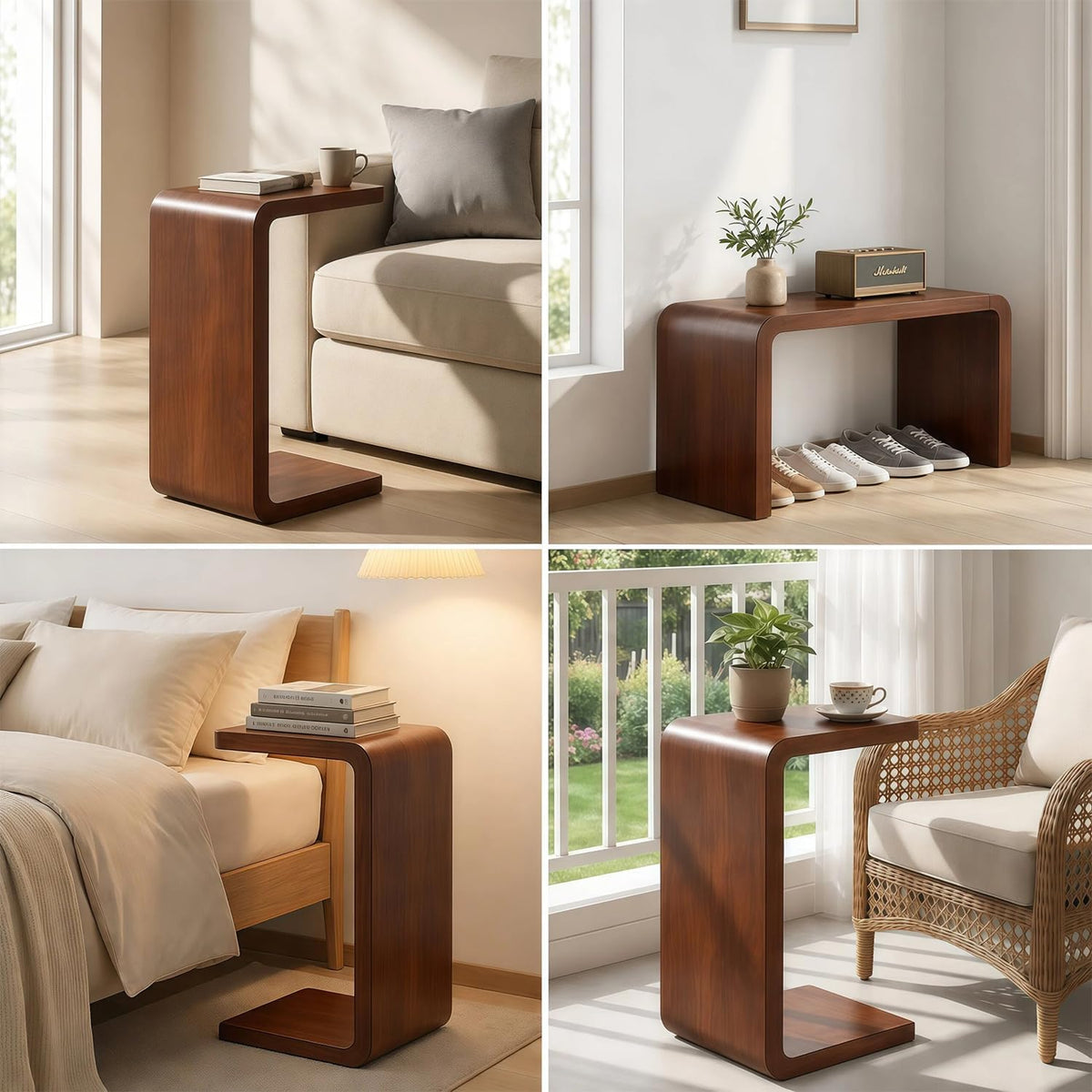 CHSSIH C Shaped End Table for Couch - Wood Sofa Side Table, Warm Walnut - Image 7