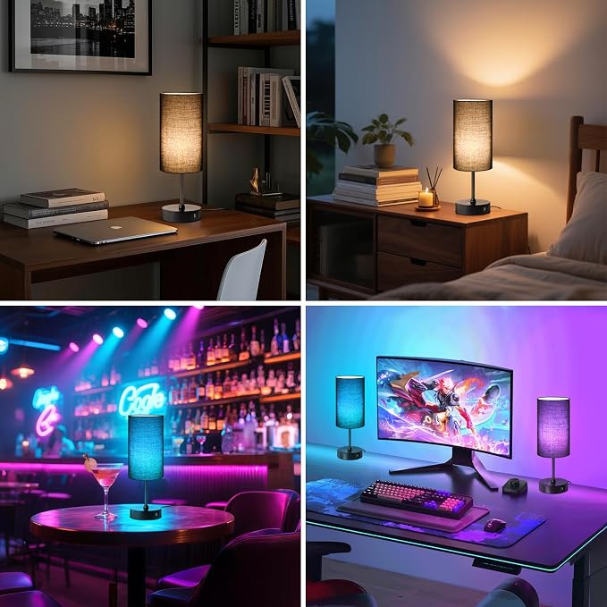 Table Lamp with 3 CCT (3000K/4500K/6500K), Stepless Dimmable Bedside Lamp with 7 Color Changing, Modern Nightstand Light with Black Shade for Bedroom, Kids Room, Home, Office - Image 9