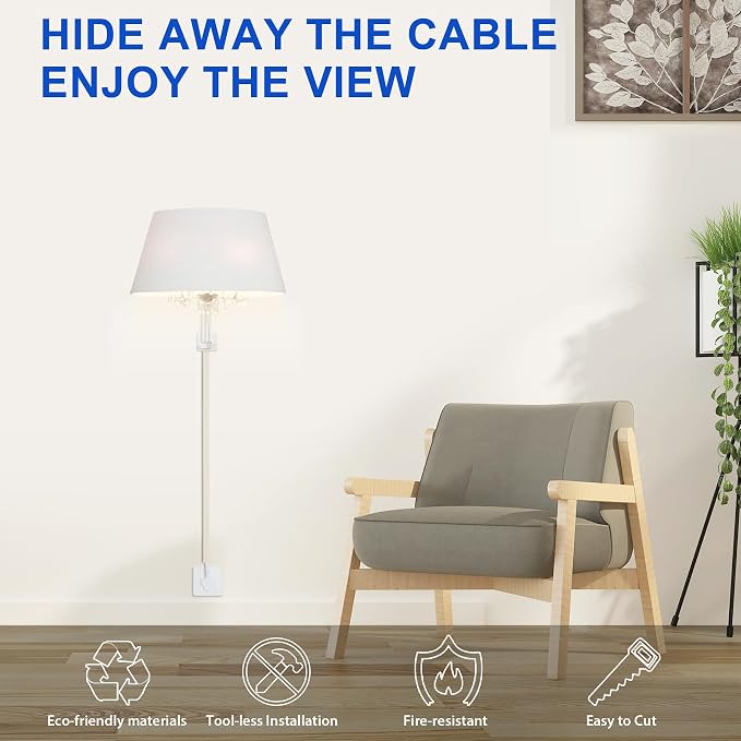 ZhiYo 68" Cord Hider for 1 Cable, Small Beige Wire Covers, 0.6" W x 0.4" H | Fits Up to 1 Thick Extension Cord, Premium Paintable Cable Management Raceway for Wall & Corner, Easy Install - Image 3