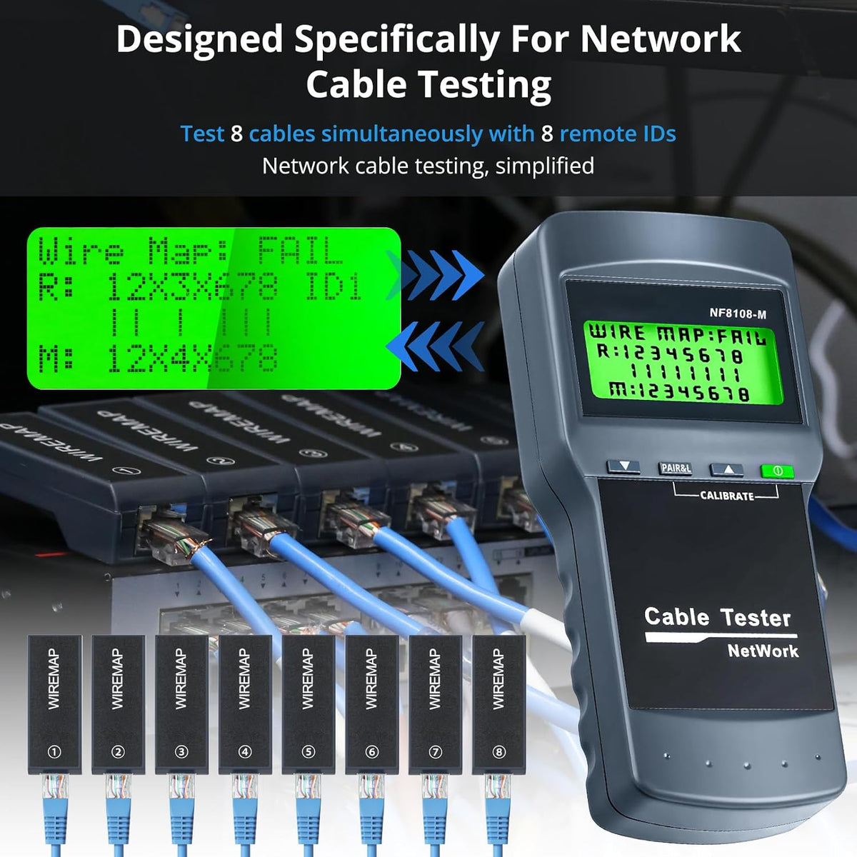 RJ45 Network Cable Tester Kit with 8 Remote Units, LAN Ethernet Length Meter for Cat5/Cat5e/Cat6/Cat6e Cables - Locate Breakage Point, Length Measurement & Continuity Checking - Image 6