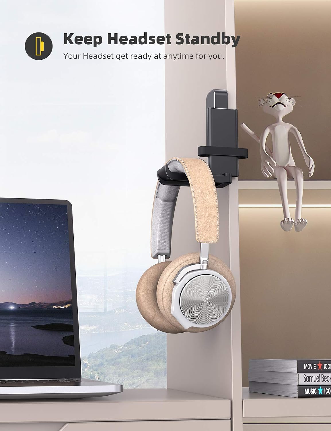 Lamicall Headphone Stand Adhesive Rotatable Headset Earphone Hanger Hook - Image 4
