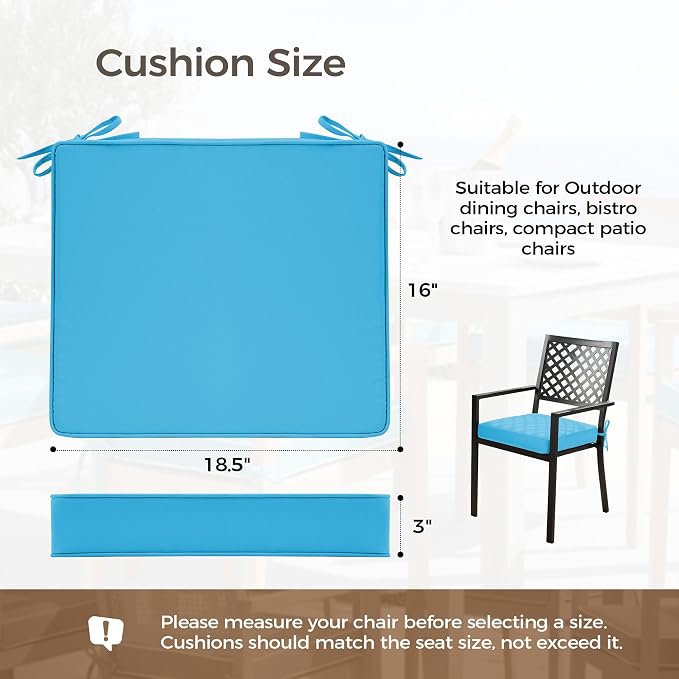 UNIKOME Outdoor Chair Cushions Set of 4, Water Resistant Patio Seat Cushions with Ties for Outdoor Furniture, High-Density Foam, UV & Fade Resistant, Piped Edge – 18.5" x 16" x 3", Teal - Image 2