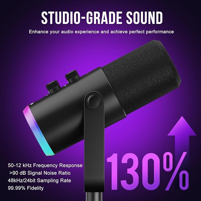 Dynamic Microphone, USB-C/XLR Podcast Recording PC Microphone for Podcast Recording Streaming Gaming with RGB Light, Mute Button, Desktop Stand, Headphones Jack, Vocal Mic for Singing Tiktok YouTube - Image 2