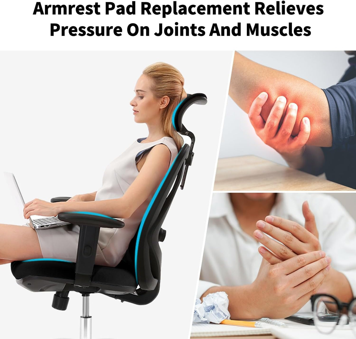 Universal Office Chair Arm Rest Replacement Pads -Ergonomic Arm Pads with 4" Mounting Hole Distance, Soft PU Surface & Durable Steel Inserts – Fits Most Office & Gaming Chairs (Set of 2) - Image 4