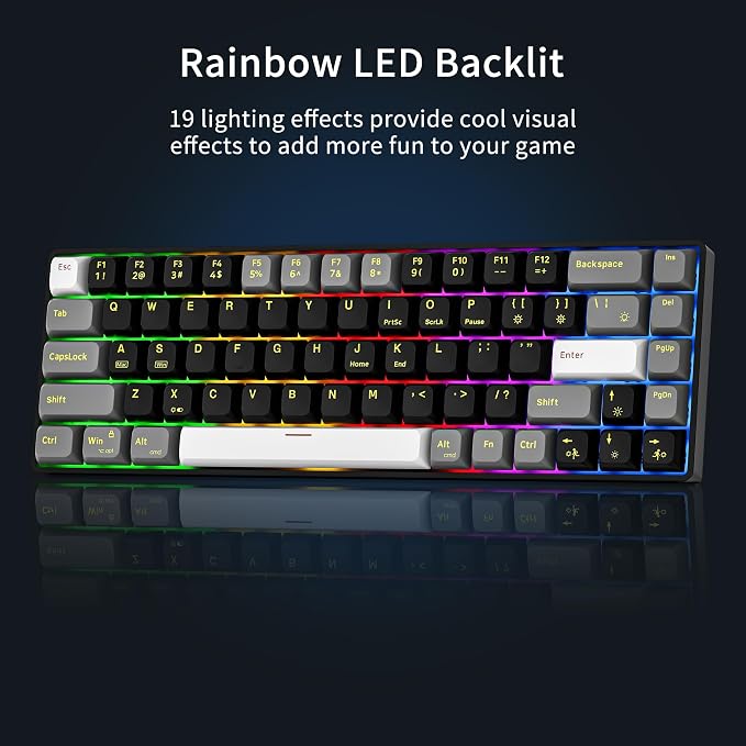 Newmen GM681 Wired Mechanical Keyboard,60% LED Backlit Gaming Keyboard | Wired Gaming Mechanical Keyboard,LED Backlit,Custom Hot Swappable,Ergonomic,Compact Small,USB Mini Computer Keyboard,PC Gamer - Image 3