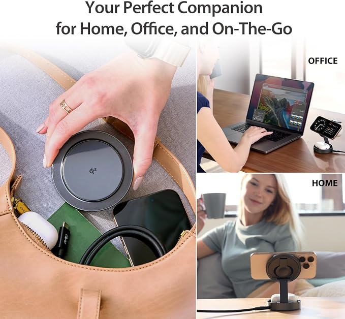 j5create Qi2 3-in-1 Zinc Alloy Magnetic Wireless Charging Station – for iPhone/Apple Watch/AirPods | 15W Fast Charging | Adjustable Phone/Watch Stand, Rotating Base | Foldable Travel Design (JUPW3515) - Image 7