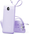 VRURC Portable Charger 4-Built-in-Cable Fast Charging 20000mAh Power Bank | Battery Protection,Flight-Approved,USB-C Cable,22.5W PD,Slim,Travel Essentials,Battery Pack for iPhone,iPad,Galaxy,Purple by Home