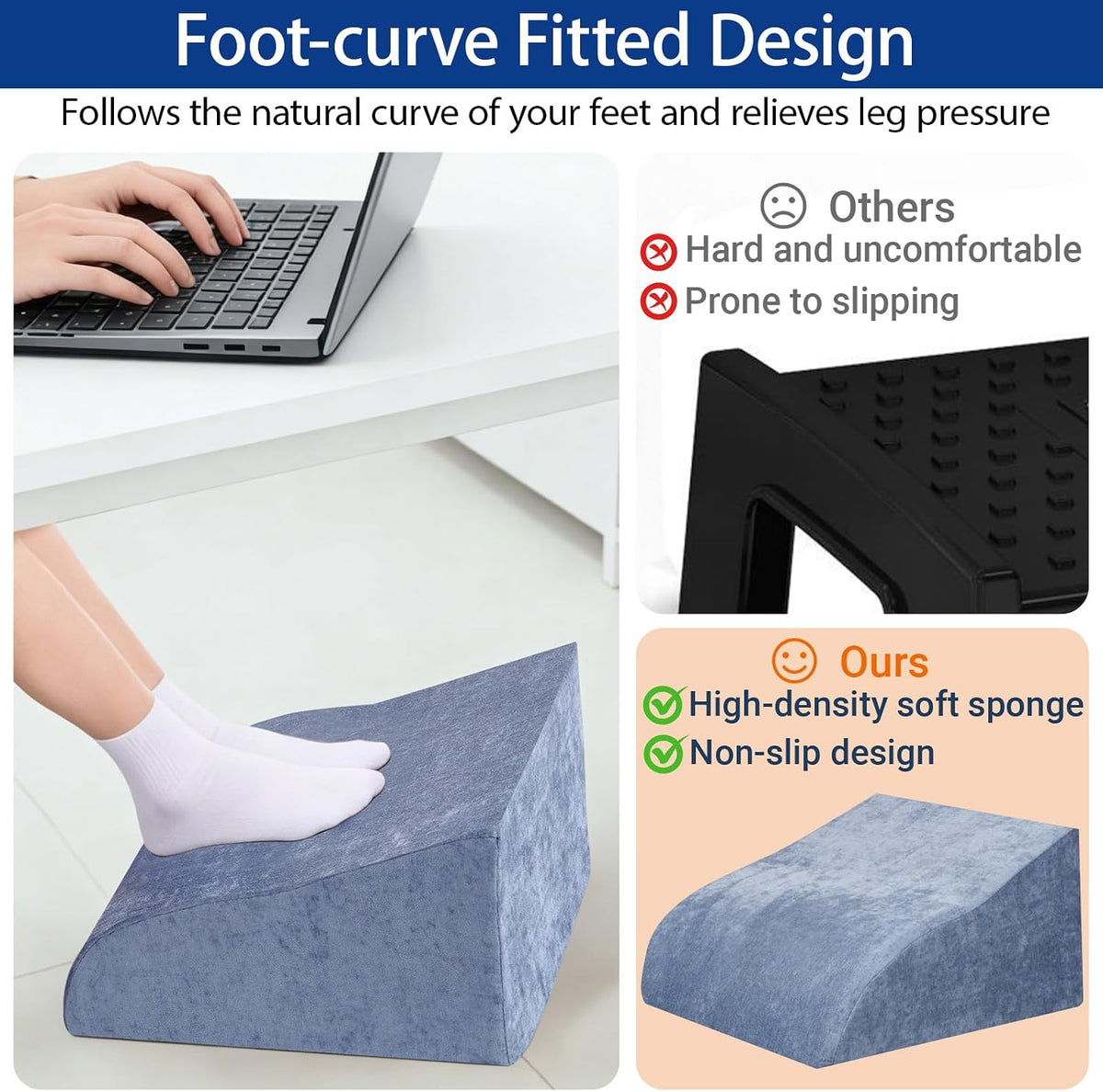 Foot Rest for Under Desk at Work, Ergonomic Under Desk Footrest with Washable Cover for Office, Home & Gaming Leg Elevation Pillow Blue - Image 6