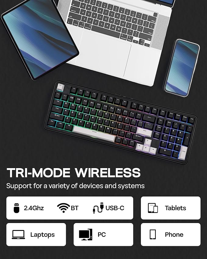 EPOMAKER TH99 Tri-Mode Wireless Mechanical Keyboard with 8000mAh Battery | Hot Swappable Custom RGB Gaming Keyboard with Numpad, Creamy Gasket Keyboard for PC/Mac/Office (Black, Sea Salt Silent) - Image 4