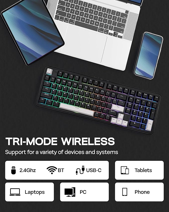 EPOMAKER TH99 Tri-Mode Wireless Mechanical Keyboard with 8000mAh Battery | Hot Swappable Custom RGB Gaming Keyboard with Numpad, Creamy Gasket Keyboard for PC/Mac/Office (Black, Creamy Jade) - Image 4