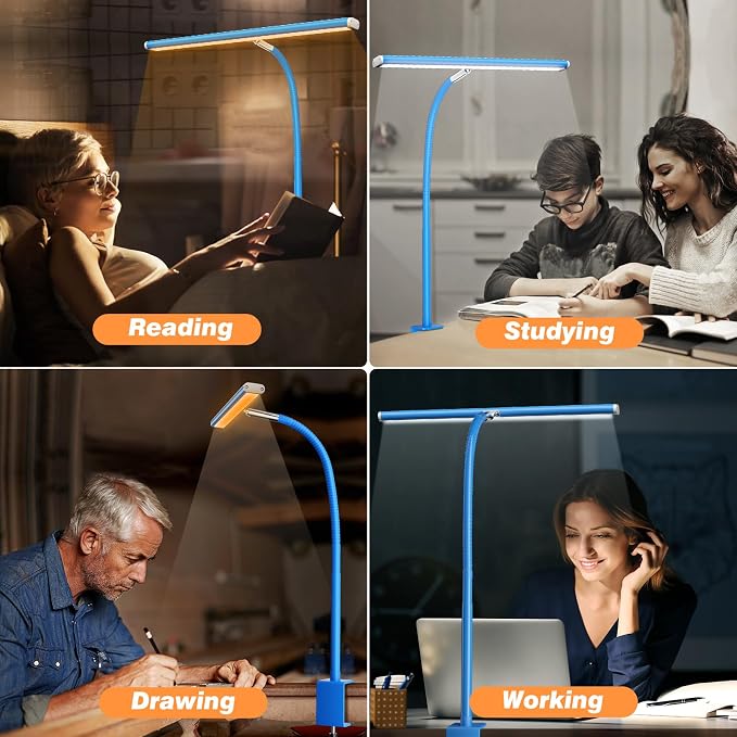 Airlonv LED Desk Lamp with Clamp, 17" Stepless Dimming Light, Blue | 2700K-6500K, 100 LEDs, 360° Gooseneck, Fits Up to 30" Monitors, Flicker-Free Lighting for Home Office, Study& Workbench - Image 5