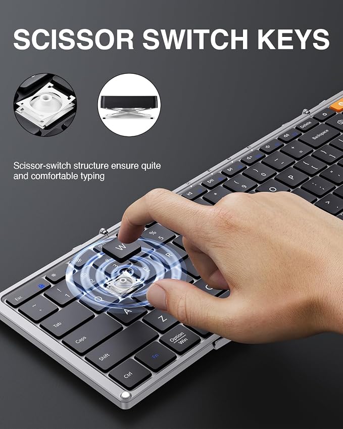 ProtoArc XK01 Full-Size Foldable Bluetooth Keyboard for Travel, Silver | 105 keys, number pad, 0.65in keycaps, 3-device Bluetooth 5.1 switching, USB-C charging, for laptop tablet phone - Image 7