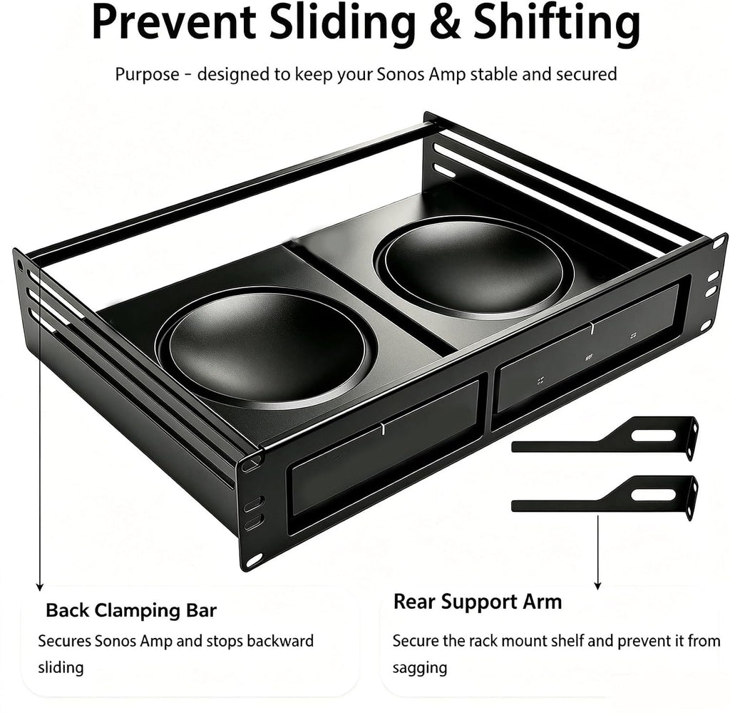 19" 2U Rack Mount Shelf for Sonos Amp, Holds 2 Amps, 14" Deep - Image 4