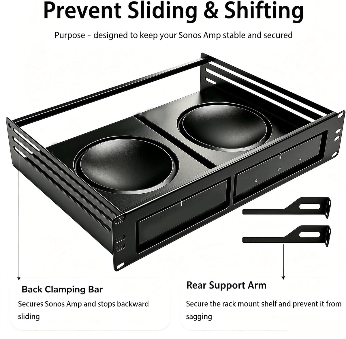 19" 2U Rack Mount Shelf for Sonos Amp, Holds 2 Amps, 14" Deep - Image 4
