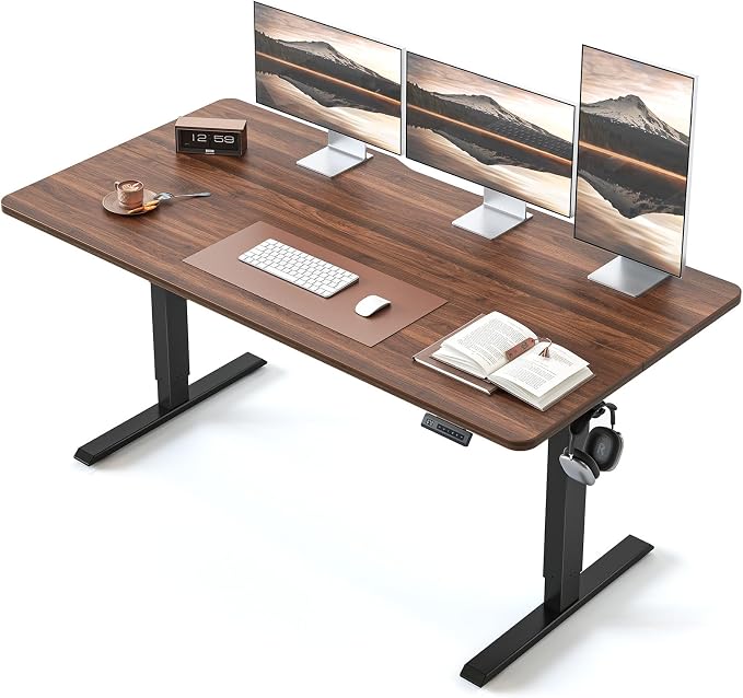 BANTI 63 × 28 Inches Standing Desk, Ergonomic, Electric Height Adjustable, Sit and Stand Up, Computer Desk with a Deeper Desktop, Black Frame/Black Walnut Top by Bantifurniture