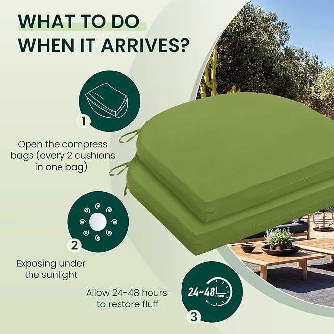 HARBOREST Outdoor Chair Cushions Set of 2, Water Resistant Patio Chair Cushions with Ties, Outdoor Seat Cushions for Patio Furniture, 17"x16"x2", Grass Green - Image 5