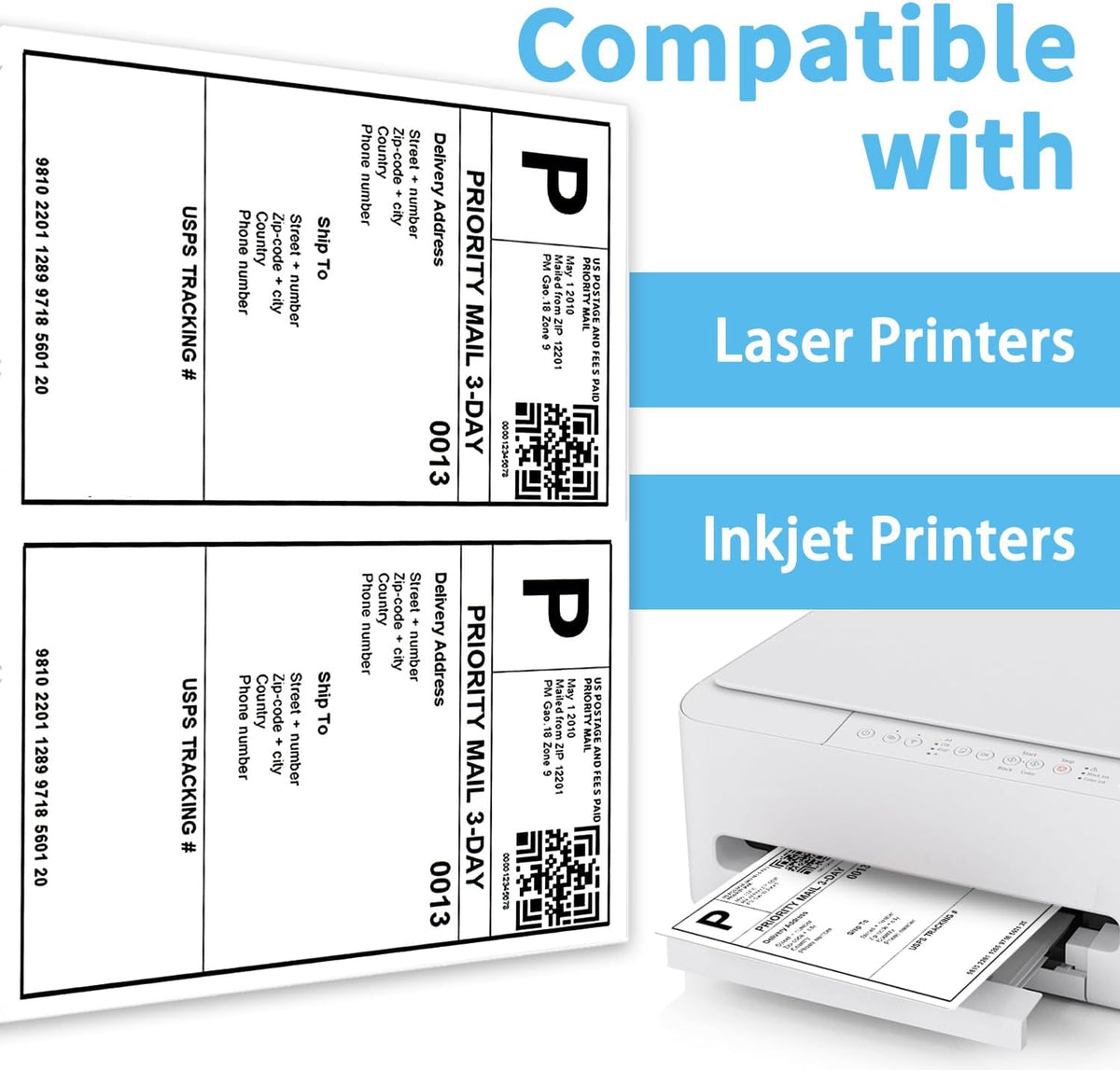9527 Product 8.5" x 5.5" Half Sheet Self Adhesive Shipping Labels for Laser & Inkjet Printers, Easy to Peel Label, 100 Sheet 8.5 x 11 Address Labels, 2 Labels per Sheet (200 Labels) - Image 5