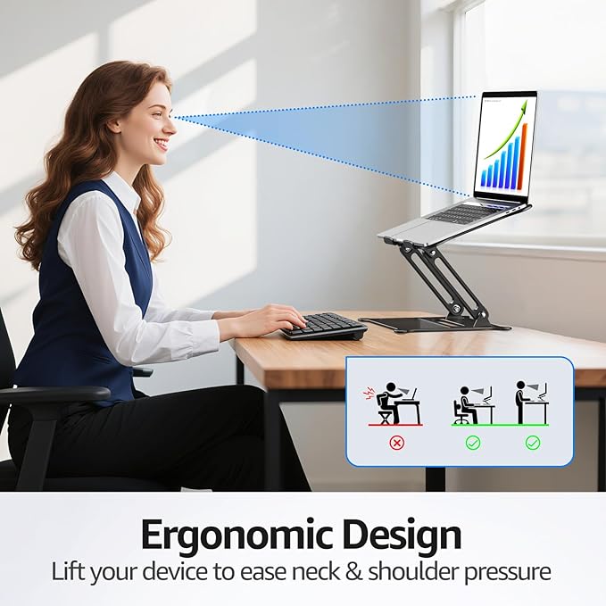 Adjustable Laptop Stand for Desk, 10-15.6“ Laptop Riser, Black | Sturdy Aluminum Foldable stand, Heat-Dissipation Design, Ergonomic Holder Fits MacBook/Dell/HP/Lenovo for Home/Office. - Image 3
