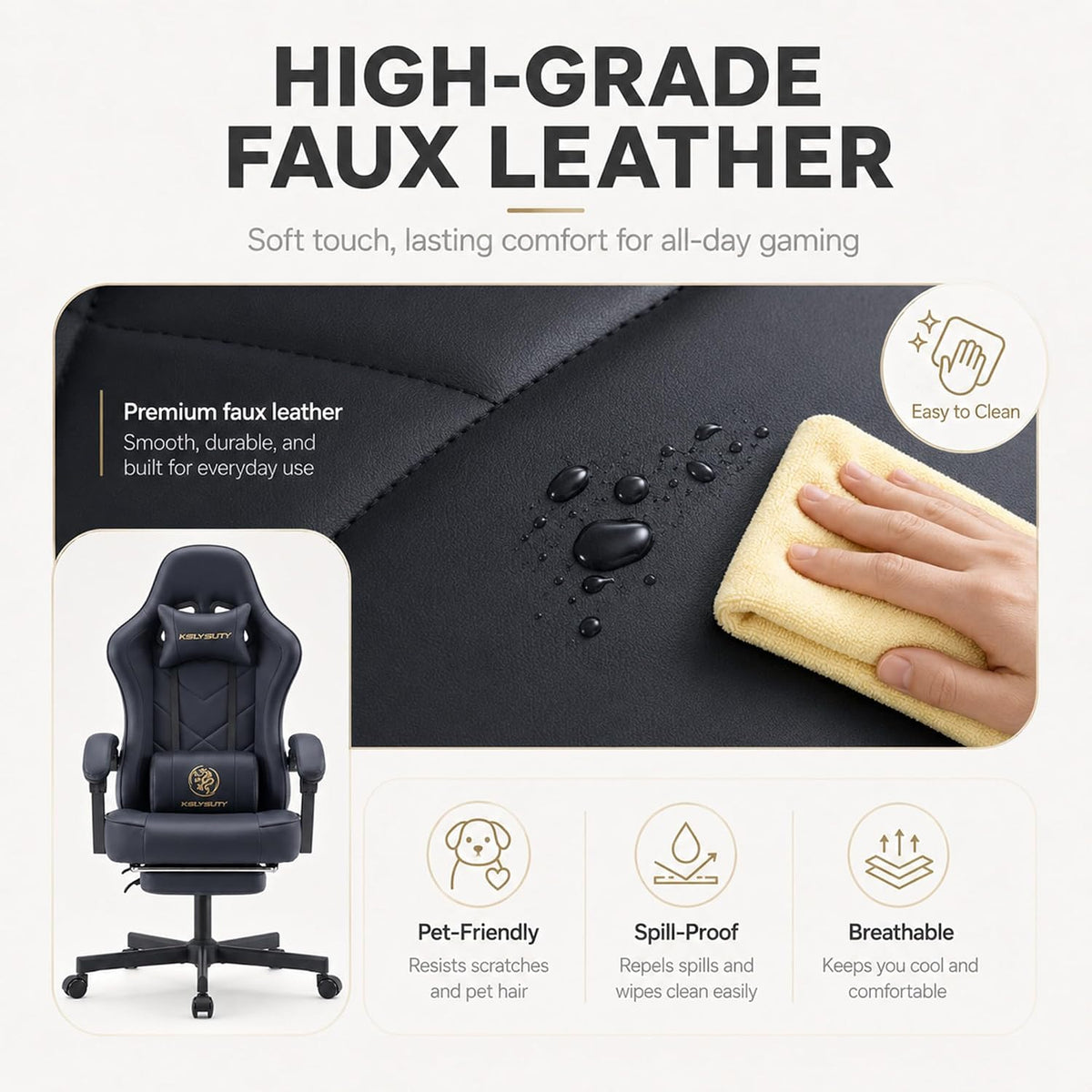 Office Desk Computer Gaming Chair for Adults, Ergonomic High Back Gamer Chair with Massage and Pocket Spring Cushion, Swivel Comfy Video Game Chairs with Footrest and Lumbar Support (Black) - Image 8