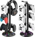 Gaming RGB Headphone Stand, Controller Holder with 9 Light Modes and 2 USB Charging Ports and 3.5mm & Type-C - Controller Stand Hanger Accessories for Desk and Gamer(Black) A by Canmarin
