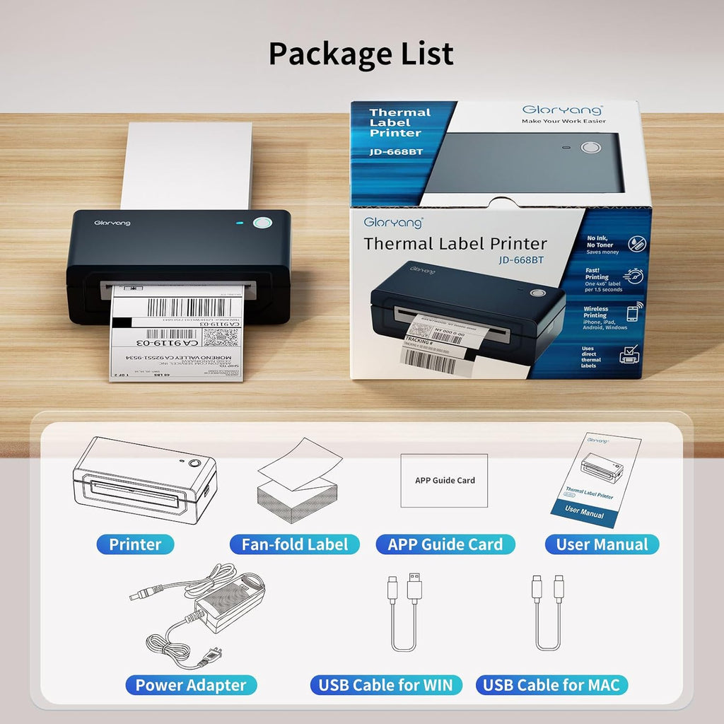 Gloryang Bluetooth Thermal Shipping Label Printer, 4X6 Inkless Label Machine for iOS, Android, Laptop, Wireless Printer for Small Business, Compatible with Amazon, UPS, Shopify, Black - Image 7