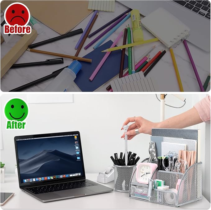13-in-1 Office Desk Organizer Set for Back to School Supplies Accessories | Organizer Set with Stapler and Tape Dispenser, Pen Holder, Scissors, Ruler, Hole Punch, 2 Pens & More Desk Supplies - Image 9