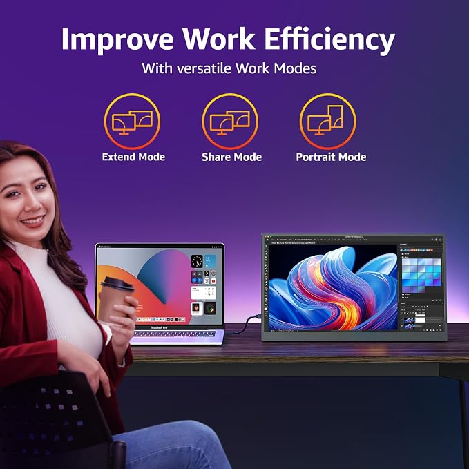 cocopar Portable Monitor IPS Travel Monitor with USB-C HDMI Portable Screen for Laptop MacBook Surface PC PS4/5 External Display with Kickstand, VESA Mountable, 18.5 Inch - Image 7