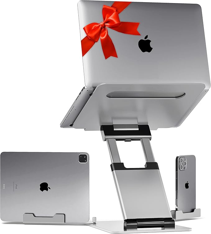 Lifelong 20" Tall Adjustable Laptop Stand with Phone & Tablet Holder | Ergonomic Aluminum Laptop Riser, Portable Foldable Computer Stand, Fits 10-17” Laptops for Desk by LIFELONG