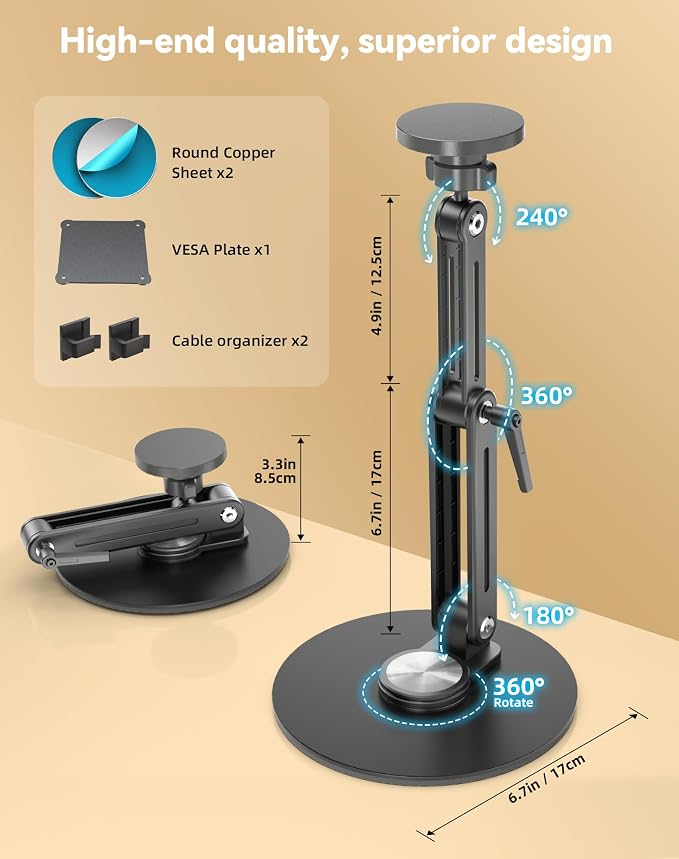 Jakeko Magnetic Portable Monitor Stand VESA Mount 75mm Travel 360° Swivel | L-Shaped Hand Wrench,13.3" 14.1" 15.6" 17.3" 18.5 Inch Screen,Thickened Base,Fully Folds Flat For Easy Storage,Solid Aluminum - Image 7